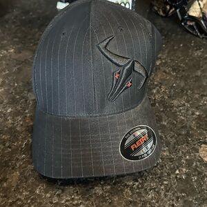 Black Pinstripe Go Left Apparel Fitted Cap with Bull Skull Logo